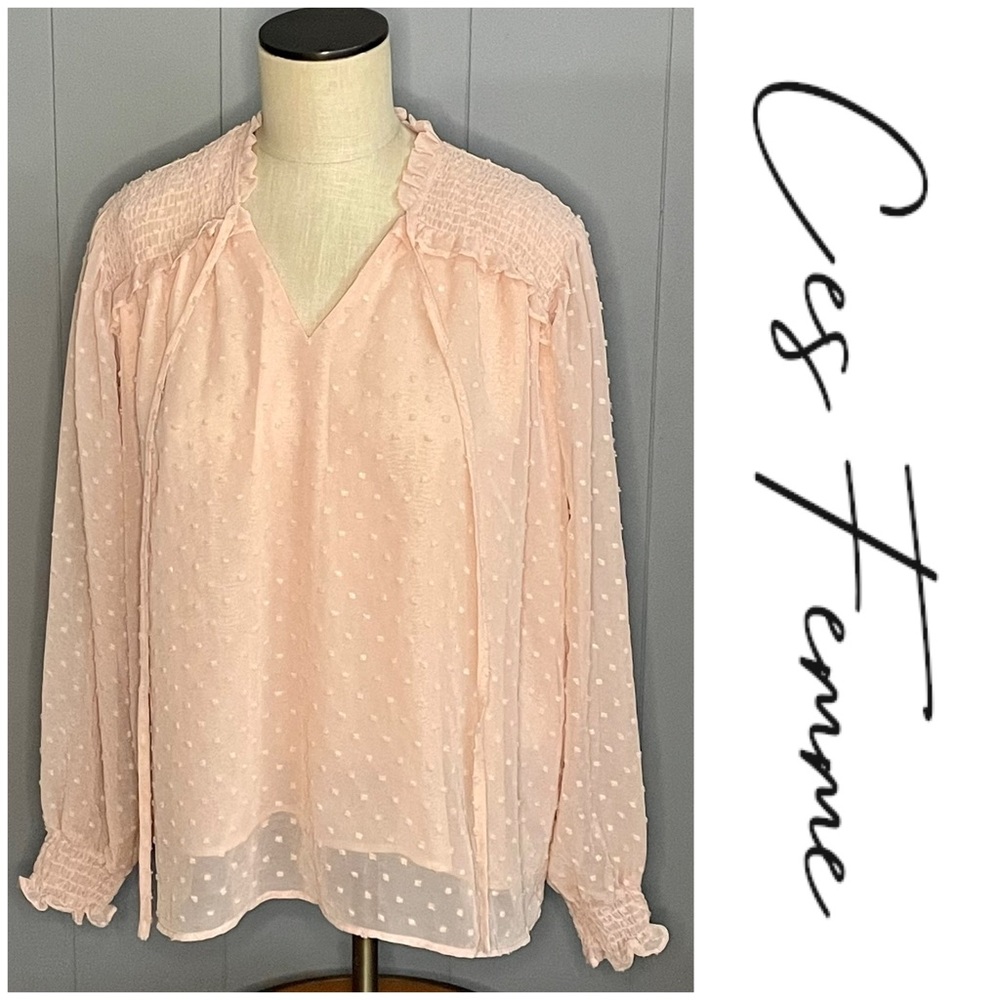 NWT Ces femme pink Swiss dot top